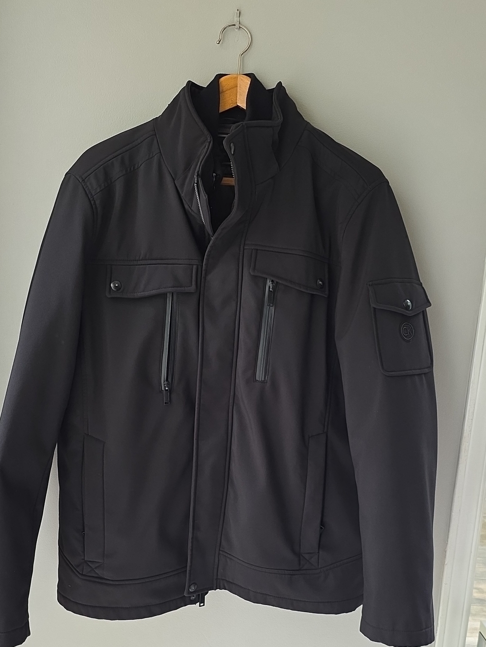Calvin Klein Men's Black Military Field Jacket with Zip Pockets
